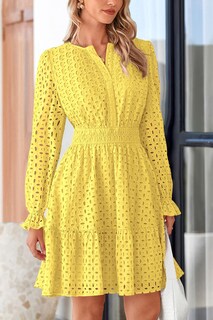 Foto 3 | Foto 3 | Minivestido Prettygarden 2025 Para Mujer, Cuello En V, Línea A, Amarillo - Venta Internacional.