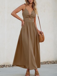 Foto 2 | Foto 2 | Vestido Largo Cupshe Para Mujer, Cuello En V, Sin Mangas, Playa, Verano, Café - Venta Internacional.