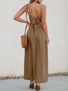 Foto 3 | Foto 3 | Vestido Largo Cupshe Para Mujer, Cuello En V, Sin Mangas, Playa, Verano, Café - Venta Internacional.