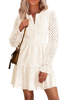 Foto 1 | Foto 1 | Minivestido Prettygarden 2025 Para Mujer, Manga Larga, Cuello En V, Blanco - Venta Internacional.
