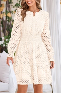 Foto 2 | Foto 2 | Minivestido Prettygarden 2025 Para Mujer, Manga Larga, Cuello En V, Blanco - Venta Internacional.