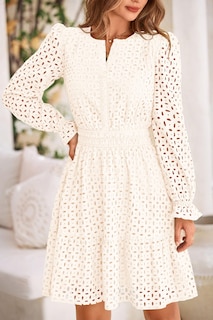 Foto 4 | Foto 4 | Minivestido Prettygarden 2025 Para Mujer, Manga Larga, Cuello En V, Blanco - Venta Internacional.