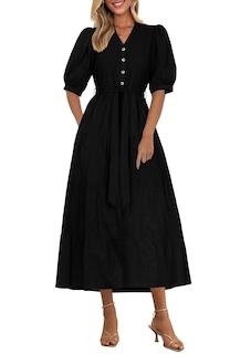 Foto 1 | Foto 1 | Vestido Midi Prettygarden Para Mujer, Verano 2025, Cuello En V Con Bolsillos - Venta Internacional.