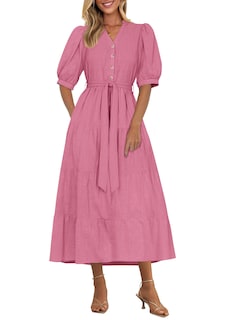 Foto 1 | Foto 1 | Vestido Midi Prettygarden Para Mujer, Verano 2025, Cuello En V, Con Volantes - Venta Internacional.