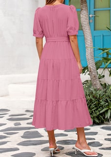 Foto 2 | Foto 2 | Vestido Midi Prettygarden Para Mujer, Verano 2025, Cuello En V, Con Volantes - Venta Internacional.