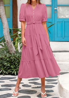 Foto 3 | Foto 3 | Vestido Midi Prettygarden Para Mujer, Verano 2025, Cuello En V, Con Volantes - Venta Internacional.