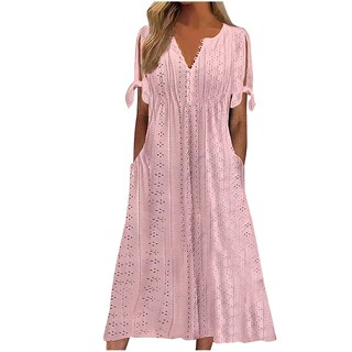 Foto 7 | Foto 7 | Vestido De Verano Genérico Con Hombros Descubiertos Y Ojales, Cuello En V, 2025, Mujer - Venta Internacional.