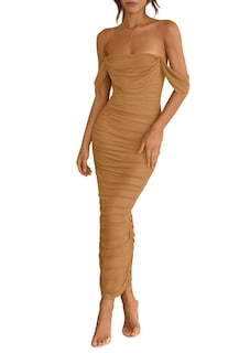 Foto 1 | Foto 1 | Vestido Prettygarden Para Mujer 2025, Verano, Hombros Descubiertos, Marrón, Xxl - Venta Internacional.