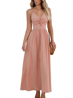 Foto 1 | Foto 1 | Vestido Largo Cupshe Con Cuello En V, Sin Mangas, Plisado, Corte Torcido, Rosa - Venta Internacional.