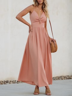 Foto 2 | Foto 2 | Vestido Largo Cupshe Con Cuello En V, Sin Mangas, Plisado, Corte Torcido, Rosa - Venta Internacional.
