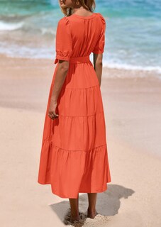 Foto 2 | Foto 2 | Vestido Midi Prettygarden 2025 Con Cuello En V Y Manga Corta Con Bolsillos - Venta Internacional.