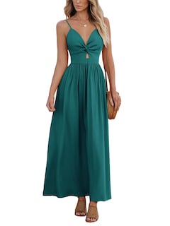 Foto 1 | Foto 1 | Vestido Largo Cupshe Con Cuello En V Y Corte Torcido, Sin Mangas, Verde Azulado, Xs - Venta Internacional.