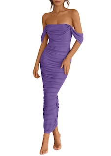 Foto 1 | Foto 1 | Vestido Prettygarden Para Mujer, Verano 2025, Con Hombros Descubiertos, Maxi Gris Y Morado - Venta Internacional.