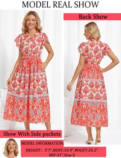 Foto 3 | Foto 3 | Vestido De Verano Grace Karin Con Cuello En V, Bohemio Fruncido, Rojo, S - Venta Internacional.