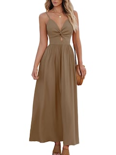 Foto 1 | Foto 1 | Vestido Largo Cupshe Para Mujer, Cuello En V, Sin Mangas, Playa, Verano, Café - Venta Internacional.