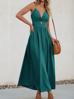 Foto 2 | Foto 2 | Vestido Largo Cupshe Con Cuello En V Y Corte Torcido, Sin Mangas, Verde Azulado - Venta Internacional.