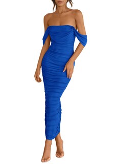 Foto 1 | Foto 1 | Vestido Prettygarden Para Mujer 2025, Verano, Hombros Descubiertos, Azul, Talla M - Venta Internacional.