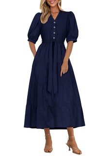 Foto 1 | Foto 1 | Vestido Midi Prettygarden Para Mujer, Verano 2025, Cuello En V Con Bolsillos - Venta Internacional.