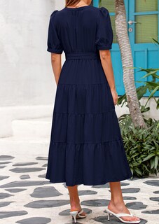 Foto 2 | Foto 2 | Vestido Midi Prettygarden Para Mujer, Verano 2025, Cuello En V Con Bolsillos - Venta Internacional.