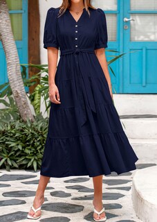 Foto 3 | Foto 3 | Vestido Midi Prettygarden Para Mujer, Verano 2025, Cuello En V Con Bolsillos - Venta Internacional.