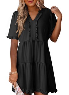 Foto 1 | Foto 1 | Vestido Dokotoo Primavera-verano 2025 Con Cuello En V Y Manga Corta Negro Xxl - Venta Internacional.
