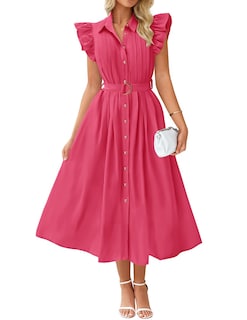Foto 1 | Foto 1 | Vestido Midi Zesica 2025 Para Verano, Estilo Bohemio, Con Botones, Cuello En V Y Bolsillos - Venta Internacional.