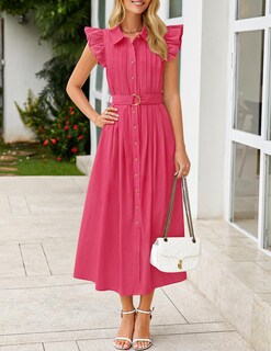 Foto 2 | Foto 2 | Vestido Midi Zesica 2025 Para Verano, Estilo Bohemio, Con Botones, Cuello En V Y Bolsillos - Venta Internacional.