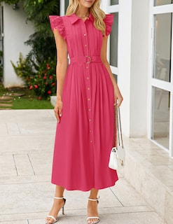 Foto 3 | Foto 3 | Vestido Midi Zesica 2025 Para Verano, Estilo Bohemio, Con Botones, Cuello En V Y Bolsillos - Venta Internacional.