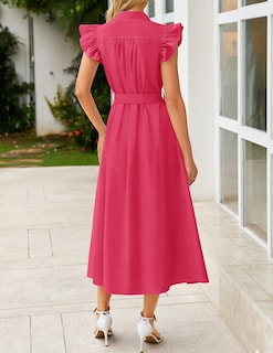 Foto 4 | Foto 4 | Vestido Midi Zesica 2025 Para Verano, Estilo Bohemio, Con Botones, Cuello En V Y Bolsillos - Venta Internacional.