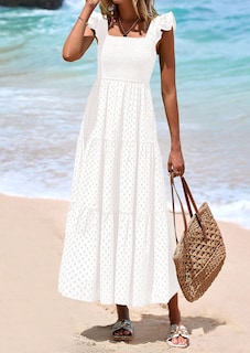 Foto 7 | Foto 7 | Vestido Largo Prettygarden, Cuello Cuadrado, Fruncido En Forma De A, Blanco - Venta Internacional.