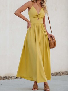 Foto 3 | Foto 3 | Vestido Largo Cupshe Con Cuello En V Torcido Sin Mangas Y Recorte Amarillo - Venta Internacional.