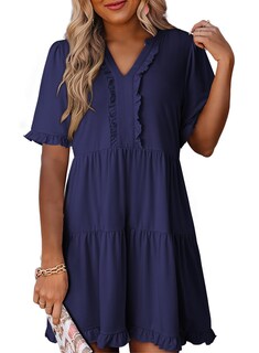 Foto 1 | Foto 1 | Vestido De Verano Dokotoo 2025 Con Cuello En V Y Manga Corta Azul Marino Xl - Venta Internacional.