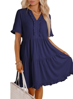 Foto 2 | Foto 2 | Vestido De Verano Dokotoo 2025 Con Cuello En V Y Manga Corta Azul Marino Xl - Venta Internacional.