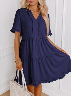 Foto 3 | Foto 3 | Vestido De Verano Dokotoo 2025 Con Cuello En V Y Manga Corta Azul Marino Xl - Venta Internacional.