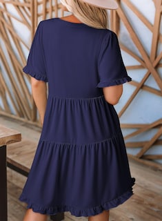 Foto 4 | Foto 4 | Vestido De Verano Dokotoo 2025 Con Cuello En V Y Manga Corta Azul Marino Xl - Venta Internacional.