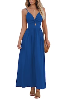 Foto 1 | Foto 1 | Vestido Largo Cupshe Con Cuello En V Retorcido, Sin Mangas, Recorte, Azul Real - Venta Internacional.