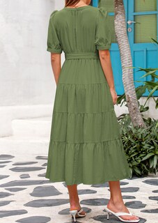 Foto 2 | Foto 2 | Vestido Midi Prettygarden 2025 Con Cuello En V Y Manga Corta Para Mujer, Color Cian - Venta Internacional.