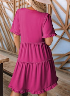 Foto 2 | Foto 2 | Vestido De Verano Dokotoo 2025 Con Cuello En V Y Manga Corta, Rosa Intenso, Xl - Venta Internacional.