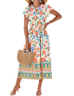Foto 1 | Foto 1 | Vestido De Verano Grace Karin Boho 2025, Manga Corta, Cuello En V, Maxi - Venta Internacional.
