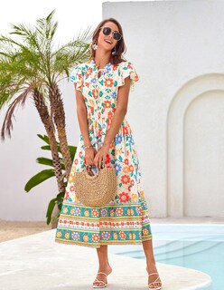 Foto 2 | Foto 2 | Vestido De Verano Grace Karin Boho 2025, Manga Corta, Cuello En V, Maxi - Venta Internacional.