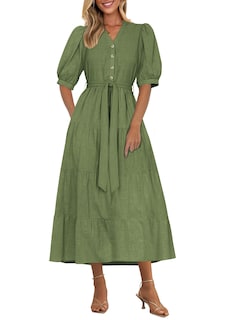Foto 1 | Foto 1 | Vestido Midi Prettygarden Para Mujer, Verano 2025, Cuello En V Con Bolsillos - Venta Internacional.