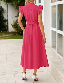 Foto 4 | Foto 4 | Vestido Midi Zesica 2025, Verano, Bohemio, Botones, Cuello En V, Manga Ondulada - Venta Internacional.