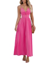 Vestido Cupshe Con Cuello En V Retorcido, Sin Mangas, Maxi Rayón Rosa Intenso - Venta Internacional.