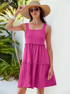 Foto 2 | Foto 2 | Vestido Caracilia, Casual, De Verano, Cuello Cuadrado, Playa, Rosa Intenso - Venta Internacional.