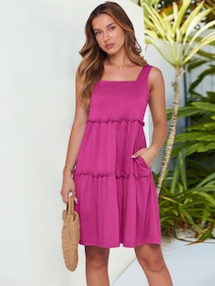 Foto 4 | Foto 4 | Vestido Caracilia, Casual, De Verano, Cuello Cuadrado, Playa, Rosa Intenso - Venta Internacional.