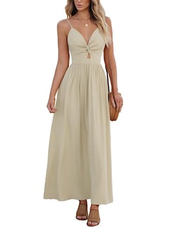 Foto 1 | Foto 1 | Vestido Largo Cupshe Con Cuello En V Sin Mangas Retorcido Para Verano, Beige - Venta Internacional.