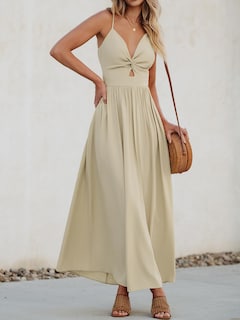 Foto 2 | Foto 2 | Vestido Largo Cupshe Con Cuello En V Sin Mangas Retorcido Para Verano, Beige - Venta Internacional.