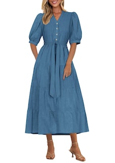 Foto 1 | Foto 1 | Vestido Midi Prettygarden Para Mujer, Verano 2025, Cuello En V Con Bolsillos - Venta Internacional.