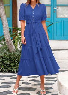 Foto 3 | Foto 3 | Vestido Midi Prettygarden Para Mujer, Verano 2025, Cuello En V Con Bolsillos - Venta Internacional.