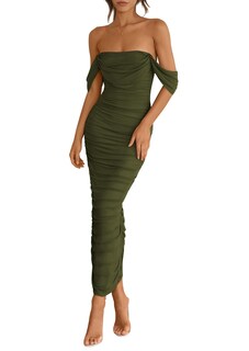 Foto 1 | Foto 1 | Vestido Prettygarden Para Mujer 2025, Verano, Hombros Descubiertos, Verde - Venta Internacional.